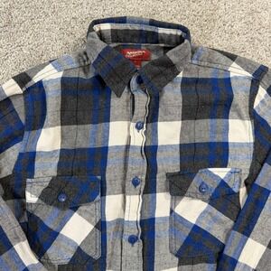 Arizona Jean Co Shirt S Blue Plaid Flannel Button Up Long Sleeve Pocket Casual